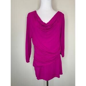 Dark Pink Draped Neck Ruched Top NY & CO Sz Medium